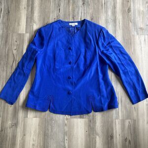 Vintage Shomi lined Blazer  Tunic Asian 100% Silk Electric Blue size 14 Jacket